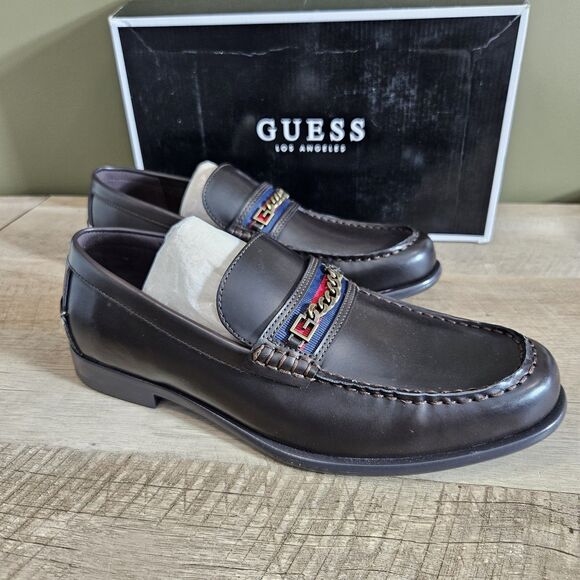 New With Box Guess Los Angeles Mens Size 11.5 Camox Moc Toe Loafers Dark Brown - Picture 1 of 11